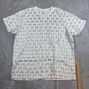 True Religion Shirt Men‎ XXXL All Over Logo Horseshoe Graphic White Silver Green